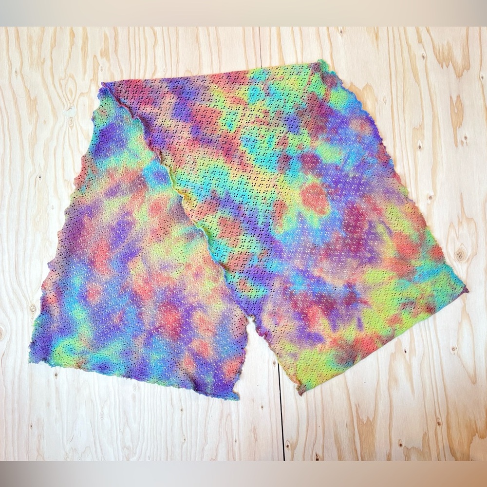 thermal gradient scarf - hand made pointelle cotton scarf rainbow colors euc - Picture 3 of 4